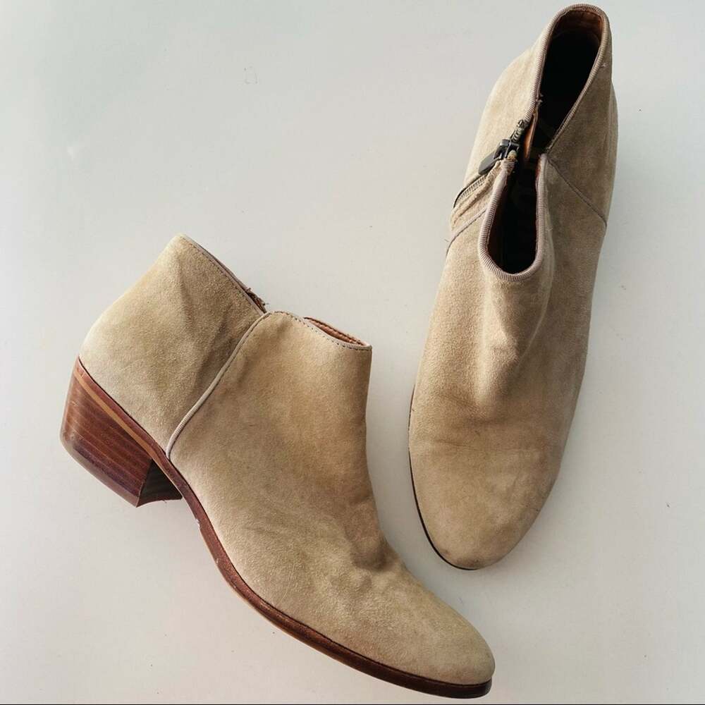 SAM EDELMAN Tan Cream Suede Leather Zipper Zip Heel Ankle Boots Booties 9.5